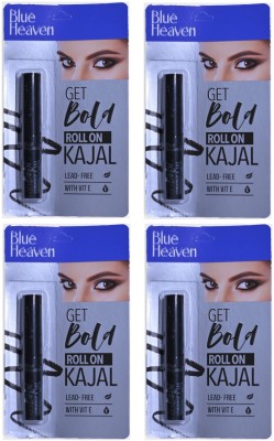 BLUE HEAVEN GET BOLD ROLL ON KAJAL 1.1G PACK OF 4(BLACK, 4.4 g)