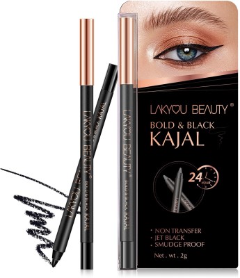 Lakyou Beauty Bold & Black Kajal - 1.5gm | Bold & Black Matte Finish for Intense Eyes(BLACK, 1.5 g)