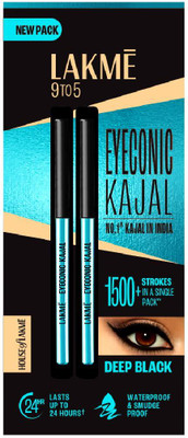 Lakmé 9 to 5 Eyeconic Kajal Twin Pack, lasts upto 24hrs, Pack of 2(Deep Black, 0.7 g)