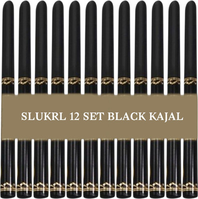 slukrl 12 Set Waterproof Black Kajal Pencil Long Lasting 24Hrs Dark Eye Makeup(BLACK, 10 ml)