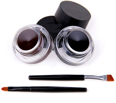 ADJD Black and Brown Gel Eyeliner Cream Set, Eyebrow Cream Not Easy to Fade(BLACK, BROWN, 6 g)