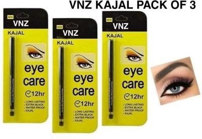vnz Kajal Waterproof 12Hr Long Lasting Pancil Set Of 3(Black, 1.4 g)