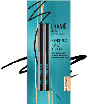 Lakmé 9 to 5 Kajal Twin Pack, lasts upto 24hrs, Pack of 2(Deep Black, 0.35 g)