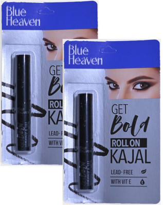 BLUE HEAVEN GET BOLD ROLL ON KAJAL 1.1G PACK OF 2(BLACK, 2.2 g)