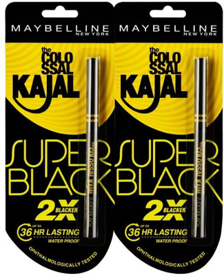 MAYBELLINE NEW YORK Super Black Kajal, 8.8 g (Pack of 2)(Black, 0.7 g)