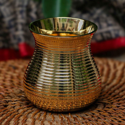 UnicornGlazz Small Lota Style Pooja Kalash Traditional Brass Water Lota – 2.9 Inch Pack of 1 Brass Kalash(Gold)