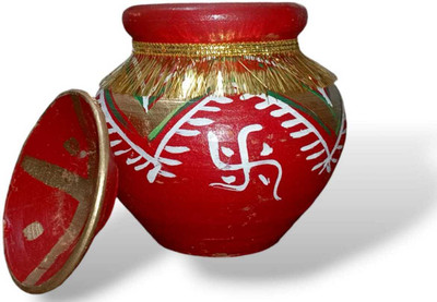 QWGPT MITTI Kalash Colourful Paint (1 Kalash with dhakkan, Multicolour)NAVRATRI KALASH Ceramic Kalash(Red)