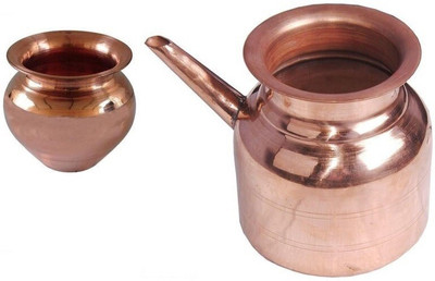 PIKVY Copper Kalash With Sagar/Lota for Puja, Surya Nmskar & Havan, Home/Mandir & Gift Copper Kalash(Brown)