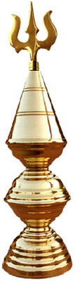 SHRIJIMATHURA Temple Kalash Pure Brass Orginal Vrindawani 3 Steps TRISHUL artical on top Brass Kalash(Gold)