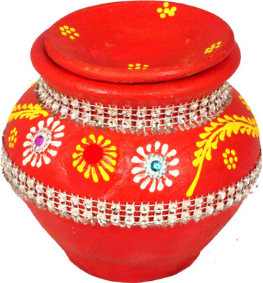 SUNINOW Clay / Terracotta kalash with dhakan Terracotta Kalash(Red)