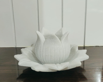 crafthaat Handcrafted Marble Kamal Lota with Kamal Plate – 3 Inch Lota with 6 Inch Plate Marble Kalash(Height: 3 inch, White)