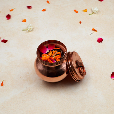 DOKCHAN Pure Copper Kamandal | Gangajali | Kalash | Lota with Lid Copper Kalash(Height: 3.1 inch, Brown)