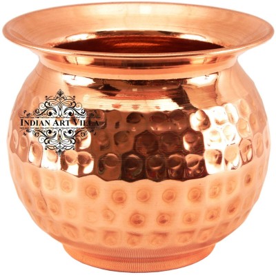 IndianArtVilla Pure Copper Lota\ Kalash with Hammered Design Copper Kalash(Height: 4.4 inch, Brown)