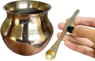 DARIDRA BHANJAN Golden Pooja Kalash Lota Brass Kalash with Spoon Brass Kalash(Height: 3 inch, Gold)