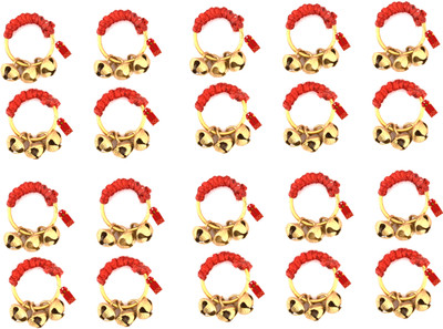 UAPAN Brass Ghungroo Kadi Fingers for Aarti Clapping Ring (Red,Pack of 10 pair) Kartal Instrument