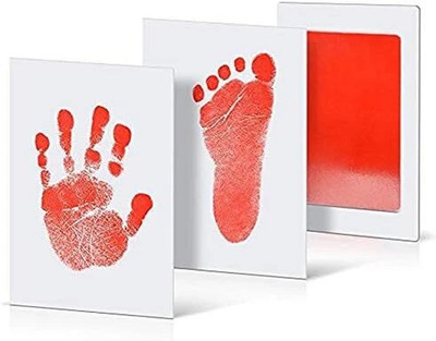 THEWAPEUTIC Baby Handprint and Footprint Kit – Clean-Touch Ink Pad with 2 Imprint Cards Keepsake(Red, White)