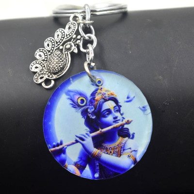 AFH Lord Vasudev Krishna Peacock Charm Gifting Keychain for Men and Women Key Chain