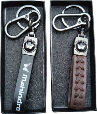 JNV Brown Leather Keychain Compatible With MAHINDRA Cars | Pack Of 2 | Key Chain