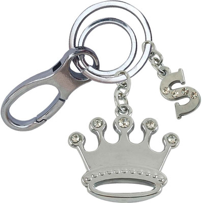 HANDSOME ISK Diamond Stone Crown King Queen with S Letter Locking Lock Key Chain