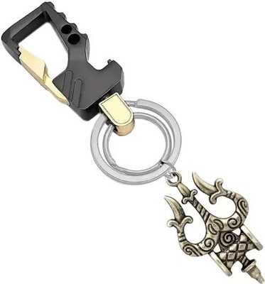 Virom Double Ring Hook With Trishul Metal Key Ring for Cars and Bikes Bottle Opener Key Chain