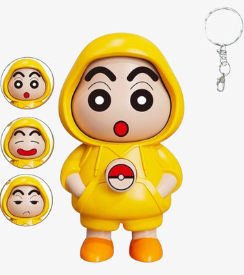 AirSoft Shinchan Yellow Hoodie Toy Funny Cartoon Expression Changing Gift for Kids Key Chain