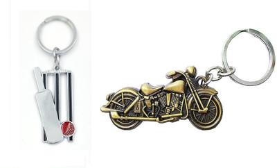MOREL Metallic BIKE Keychain AND Bat with Ball 3D Keychain RANDOM COLOUR COMBO Key Chain