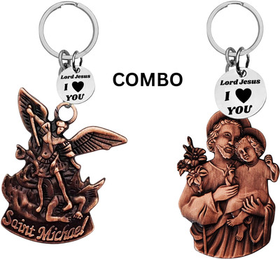 The Men Gift Double-Sided Saint Michael Keychain – Jesus Christ Key Ring Medal Com647-635 Key Chain