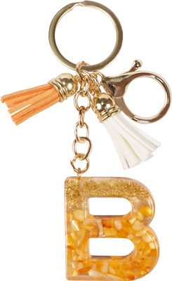 CRAFT STUDIO Yellow & Gold Resin Alphabet B Initial letter keychain for Boys & Girls Key Chain