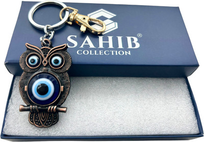 Sahib Collection Owl Shape Evil Eye With Gold Hook Metal Keyring Brown Pack of 1 Key Chain