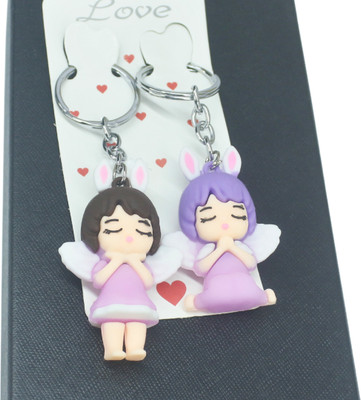 MIKADOECOM Cute Angel Couple Keychain Set | Cartoon PVC Doll Keyrings Key Chain