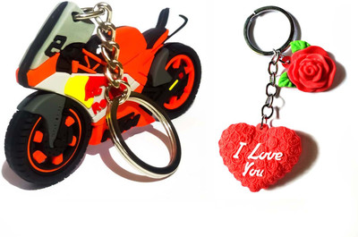 Meeko.com Red Heart Rubber With Red Bull Bike Key Chain 04yg Key Chain