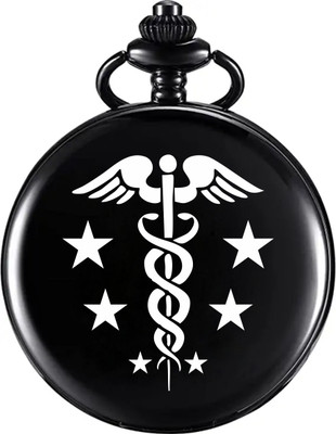 Classic Quirk Gandhi Style Premium Black Pocket Watch Profession Theme Doctor Logo Engraved Key Chain