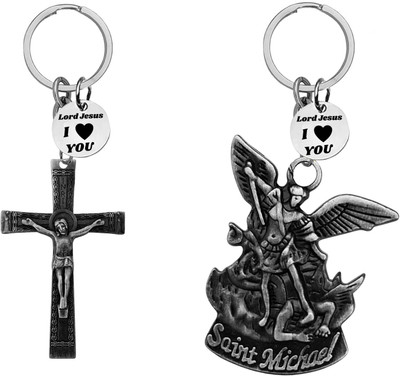 The Men Gift Jesus cross & Saint Michael Archangel Keychains ShivkeyCom667-649 Key Chain