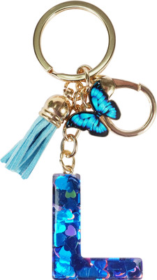 CRAFT STUDIO Blue-Butterfly Resin Alphabet L Initial letter keychain for Boys & Girls Key Chain