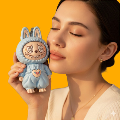 FlyTouch Cute Labubu Keychain with Metal Ring for Car Keys, Bags, and Purses Key Chain