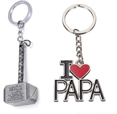 Meeko.com Combo Of Thor Silver Hammer And I Love Papa Keychain-S29 Key Chain