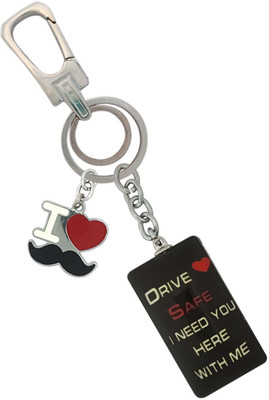 SHOKY LOOKS Elegant Black 3D Drive Safe With I Love Mustache Locking Lock Key Chain