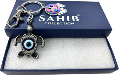 Sahib Collection Tortoise Shape Evil Eye Color Smile Black Hook Metal Keychain Grey Pack1 Key Chain