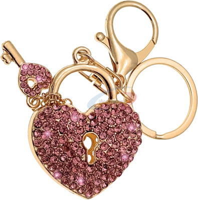 iAccessories Crystal Heart Lock & Key Keychain with Pink Stones – Romantic Gift Charm Key Chain