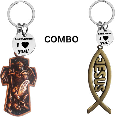 M Men Style Double-Sided Lord Jesus Combo Keychain – Jesus Fish Key Ring Medal Com650-660 Key Chain