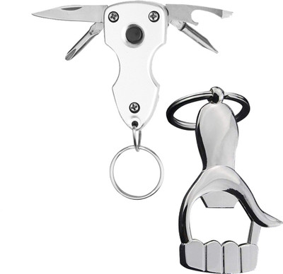 StealODeal Silver Hand Opener with Silver Multi-Tool Key Chain