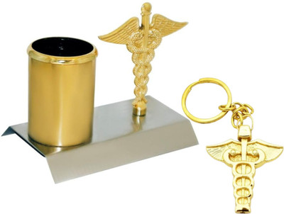Suthar's Metal Pen Stand and Keychain For Doctors With Caduceus Symbol (2) Key Chain