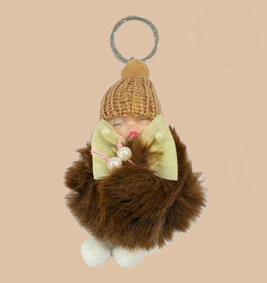 SHRI JI Cute Sleeping Baby Doll Keychain Keyring BROWN Key Chain