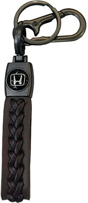 gtrp keychain-Honda Brown Stainless Steel With Leather Strap Braided | Keychain Key Chain