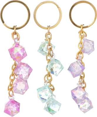 twilight shine Set of Three Crystal Cube Keychains with Iridescent Finish and Gold-Tone Rings Key Chain
