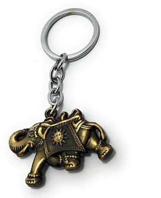 Dtach Elephant Charm Metal Keychain, 9.2 cm Antique Brass Finish with Split Ring Key Chain