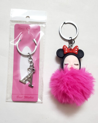 ShopTalk Cute micky pompom with A alpha Key Chain