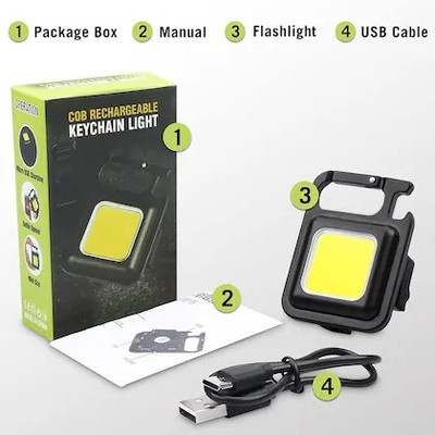 Lvnshika Enterprises Mini keychain Torch / Flashlight / Emergency with USB Rechargeable light. 2 hrs Torch Emergency Light(Multicolor)