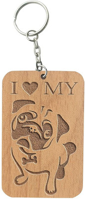 Asmi Collections I Love My Dog Wooden Engraved Keychain for Car Bike Home and Gifting Key Chain
