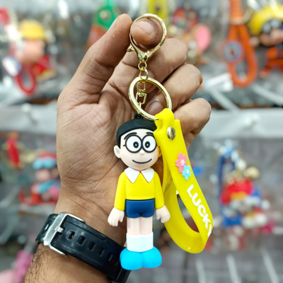 Classic Quirk Cute Anime Doremon Nobita Silicone 3D Adorable Keychain with Charm Hook Keyring Key Chain